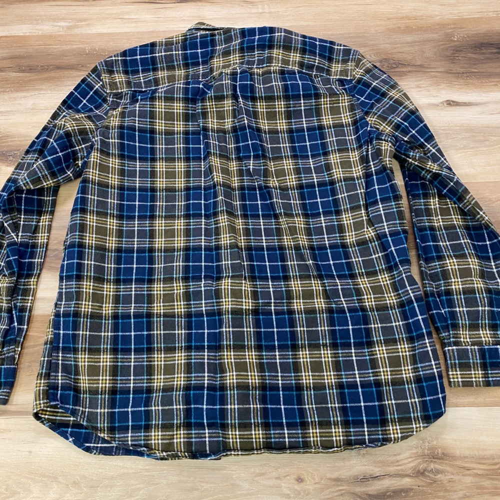 LL Bean Flannel Shirt Large L-Reg Scotch Plaid Cotton Slightly Fitted Blue Green - Picture 7 of 7